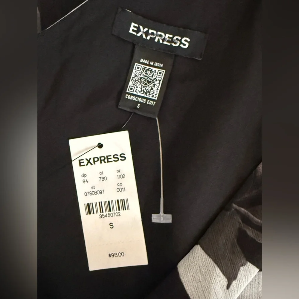 EXPRESS Black White Floral One Shoulder Lined Bow Chiffon Mini Dress SKU0624 - Picture 6 of 8